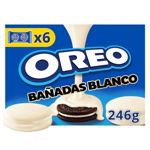 OREO Galletas rellenas de crema de vainilla y cubiertas de chocolate blanco 6 uds. 41 g.