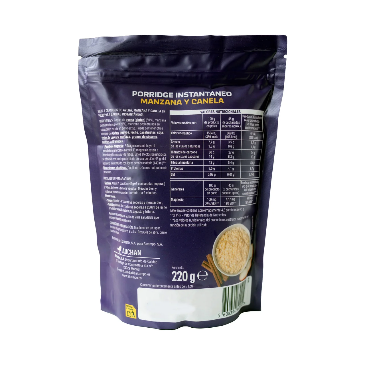 PRODUCTO ALCAMPO Eat & move Porridge manzana y canela 220 g.