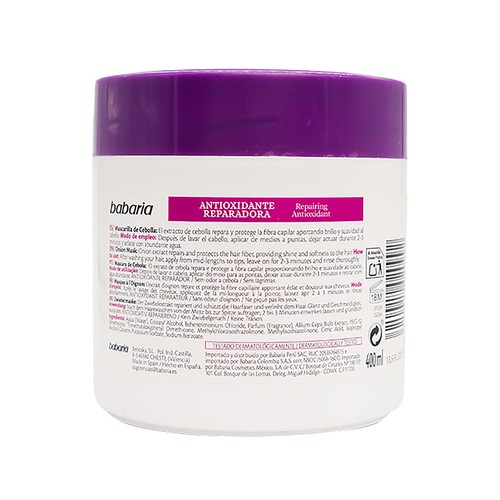 BABARIA Mascarilla capilar de cebolla reparadora y antioxidante 400 ml.