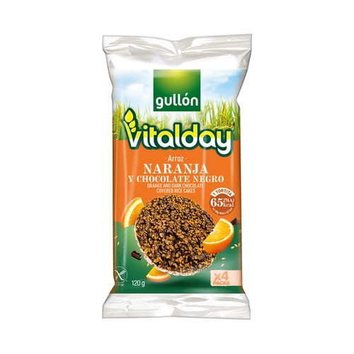 GULLON VITALDAY Tortitas de arroz chocolate negro con naranja 120 g.