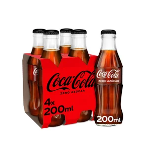 COCA COLA ZERO Refresco de cola Zero azúcar pack 4 botella de vidrio x 200ml