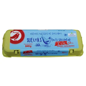 AUCHAN Huevos de gallinas sueltas en el gallinero clase L - XL y cat. A 12 uds. Producto Alcampo