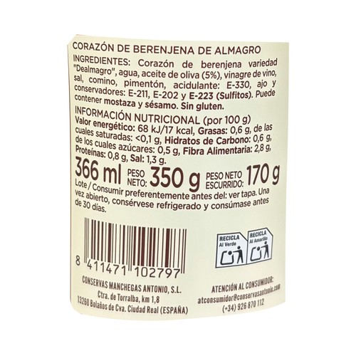 ANTONIO Corazón de berenjena de almagro 170g