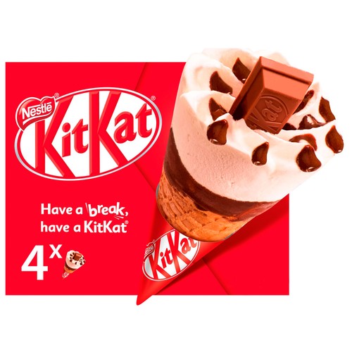 KIT KAT Cono de helado de vainilla, chocolate y un barrita de Kit kat en el centro 4 x 100 ml.