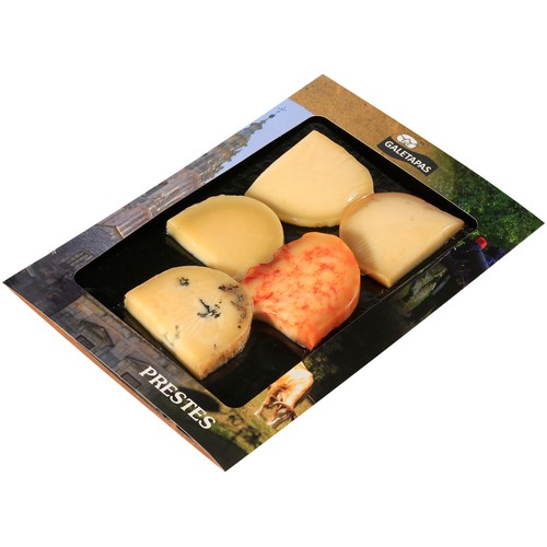 PRESTES Tabla de cinco quesos (queso cremoso, con pimentón de la Vera DOP, queso ahumado y queso azul) 300 g.