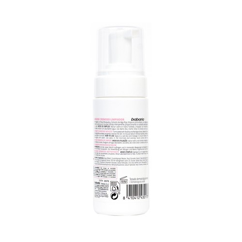 BABARIA Limpiador facial con textura mousse cremosa, para piel normal y seca 150 ml.