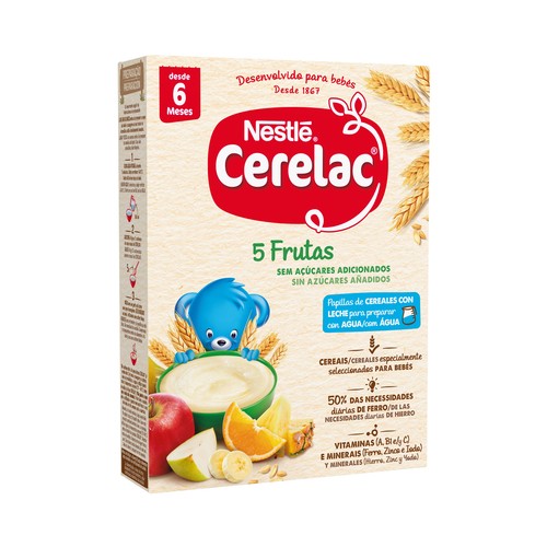 NESTLÉ Papilla de 5 frutas y creales con leche para preparar con agua, a partir de 6 meses NESTLÉ Cerelac 250 g.