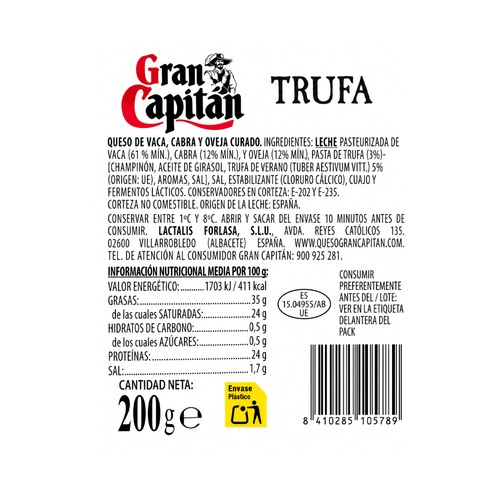 GRAN CAPITÁN Queso mezcla curado con trufa 200 g.