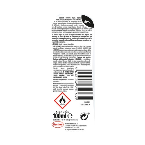 BLOOM Repelente de mosquitos loción con aloe vera 100 ml.