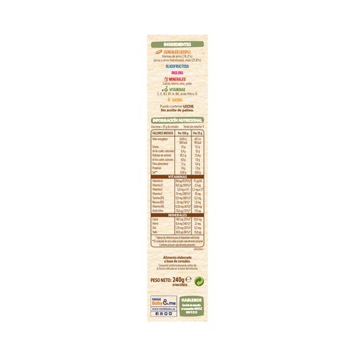 NESTLÉ Papilla de maiz y arroz, elaborada sin gluten, a partir de 4 meses 240 g.