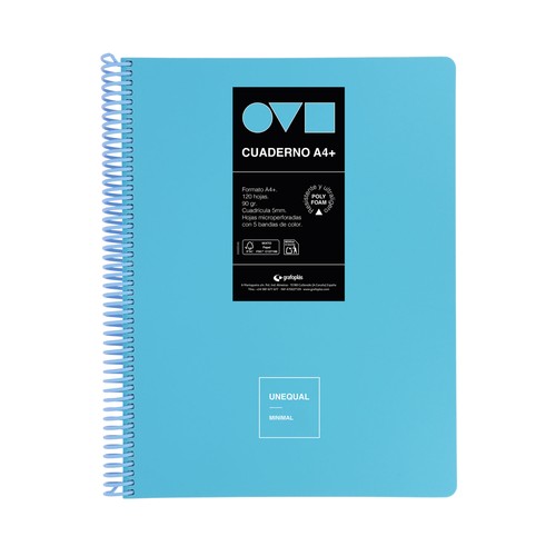 Cuaderno A4 120 hojas 90 gr 5x5 5 bandas Unequal Minimal surtido. GRAFOPLÁS