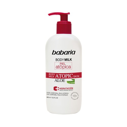 BABARIA Body milk hidratante con aloe vera, para pieles atópicas BABARIA 400 ml.