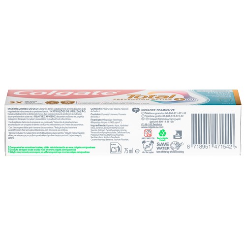 COLGATE Total prevención activa + Pasta de dientes con flúor y acción reparadora del esmalte 75 ml.