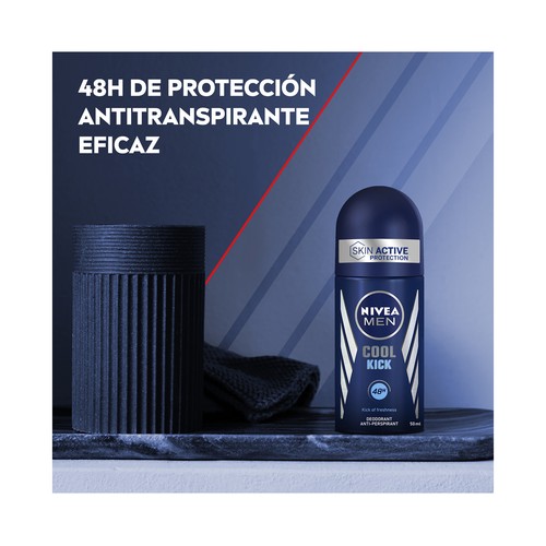 NIVEA Men cool kick Desodorante roll on para hombre con protección antitranspirante hasta 48 horas 50 ml.