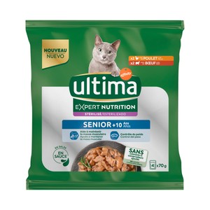 Expert nutrition Alimento em trozos en salsa, para gatos senior (+ 10 años) esterilizados 4 x 70 g.
