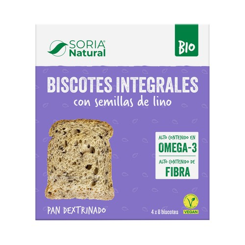 SORIA NATURAL Bio Biscotes integrales con semillas de lino (Pan tostado dextrinado) 270 g.