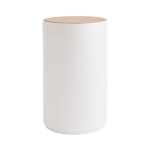 Papelera redonda de color blanco con tapa de bambú, medidas: 18x27 cm, ACTUEL.