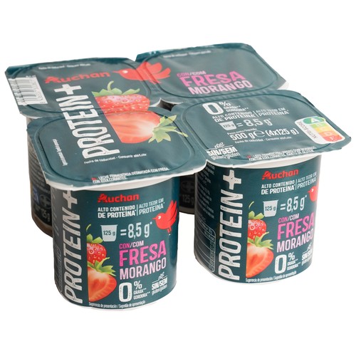 AUCHAN Leche fermentada proteico de fresa con 0% materia grasa 4 x 125 g Producto Alcampo.