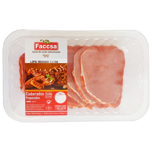 FACCSA Bandeja de lomo adobado de cerdo, cortado en lonchas