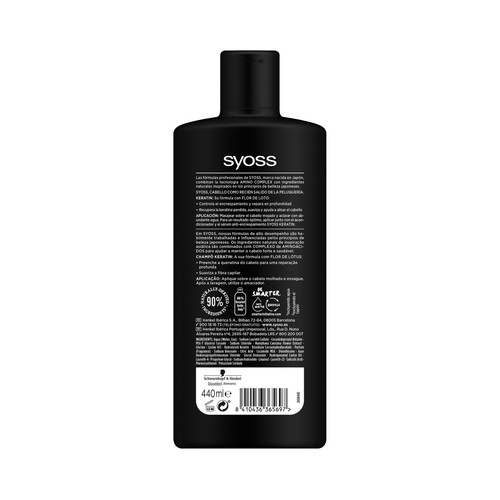 SYOSS Champú alisador e hidratante para cabellos encrespados y secos SYOSS Keratin 440 ml.
