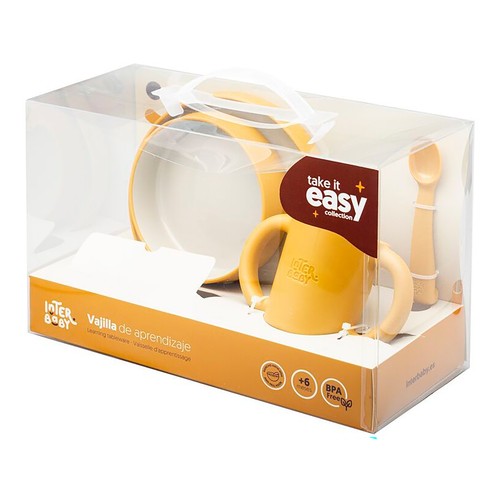 Vajilla de aprendizaje para bebés, 4 piezas, color amarillo, INTERBABY.