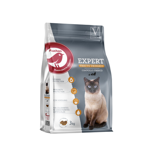 PRODUCTO ALCAMPO Pienso premium para gatos a base de pollo y arroz especial control de tracto urinario AUCHAN EXPERT 3 kg.