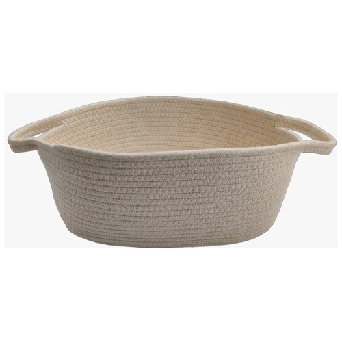 Cesta de algodón mediana con asa de cuero, color beige, ACTUEL