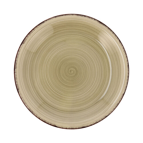 Plato de postre de gres color marrón natural con diseño en espiral, 19 cm. de diámetro, Vita QUID.