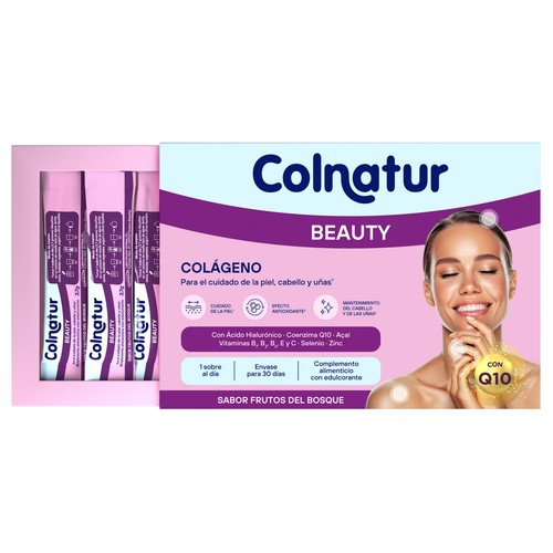 COLNATUR Beauty Colágeno con Q10, sabor frutos del bosque, en dosis individuales 30 uds.