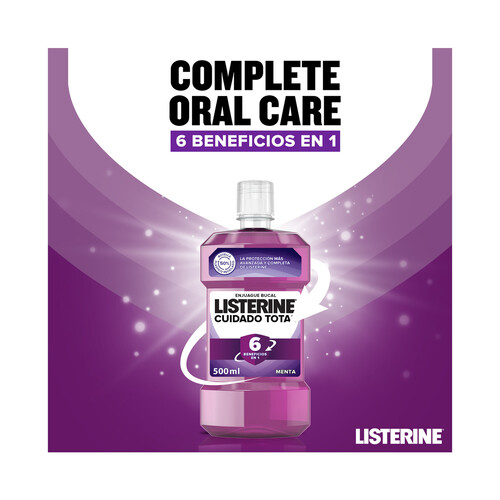 LISTERINE Enjuague bucal de uso diario con sabor a menta LISTERINE Cuidado total 500 ml.