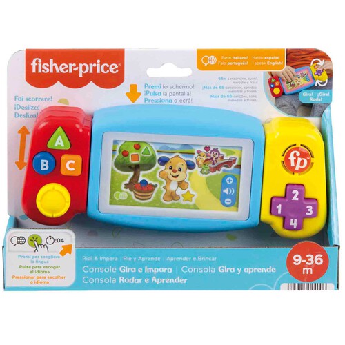 FISHER PRICE Ríe y aprende Videoconsola gira y aprende, juguete con luces y sonidos, bebés +9 meses (MATTEL HNL52)