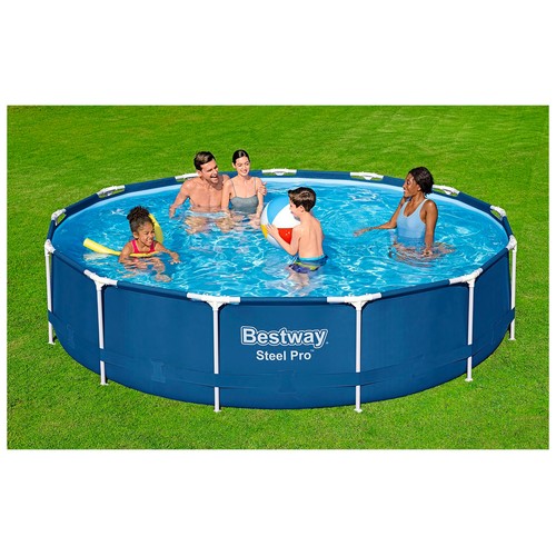 Piscina tubular Steel con estructura metálica BESTWAY color azul, medidas 396 x 84 cm. Con depuradora 2.006 litros/hora.