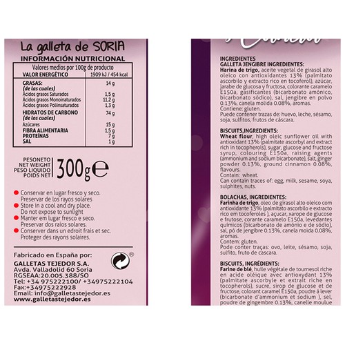 TEJEDOR Galletas de jengibre y canela 300 g.