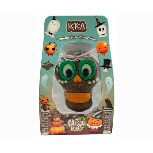 LUXOCOLAT Figura de chocolate con leche con forma de catrina (calabera) 75 g.