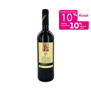 CERRO DE LOS PASTORES Vino tinto reserva con D.O. Valdepeñas botella 75 cl.