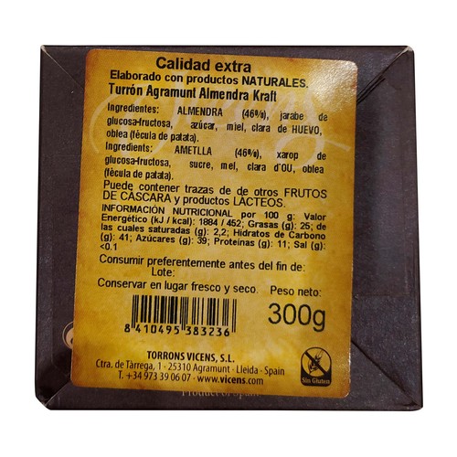 VICENS Turrón con almendras 10 uds. 300 g.