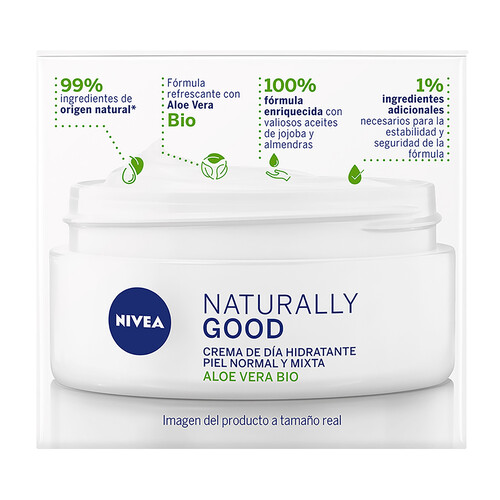 NIVEA Crema de día con aloe vera bio y acción hidratante, para piel normal y mixta NIVEA Naturally good 50 ml.