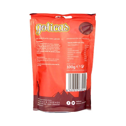 MAÑOCAO Snack de goticas de chocolate 100 g.