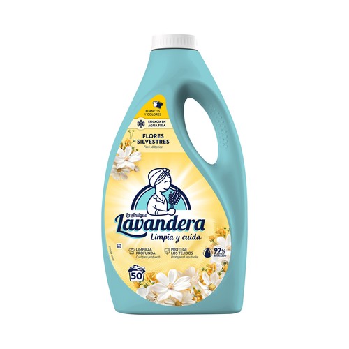 LA ANTIGUA LAVANDERA Detergente para lavadora con aroma a flores silvestres 50 dosis, 2.5 l.