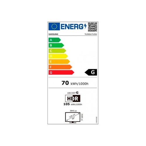 Televisión 127 cm (50") LED SAMSUNG 50DU7105 Crystal UHD, 4K, HDR,3HDMI, 1USB,