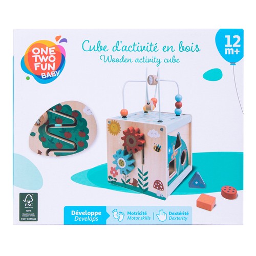 Cubo de Actividades de Madera, ayuda al desarrollo motricidad y destrezas +12 Meses ONE, TWO FUN Baby