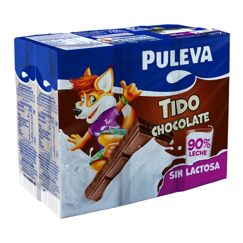 Batido con sabor a chocolate, sin lactosa y elaborado con un 90% de leche PULEVA 6 x 200 ml.