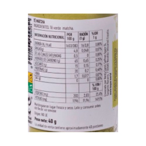 TOQUE Sazonador para bebidas matcha latte 40gr