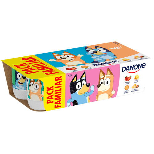 Yogures de sabores variados (fresa (2), macedonia (2), limón (2) y galleta (2)) DANONE 8 x120 g.
