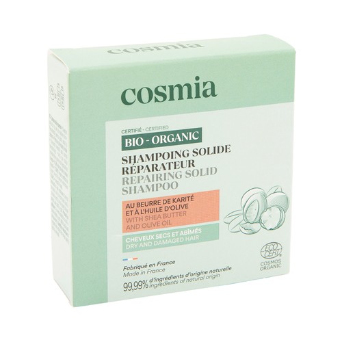 COSMIA Bio Champú sólido reparador para cabellos secos y dañados 85 g.