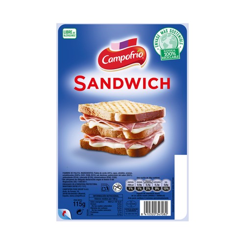 CAMPOFRÍO Fiambre de paleta de jamón, cortado en lonchas, especial sandwich CAMPOFRÍO 115 g.