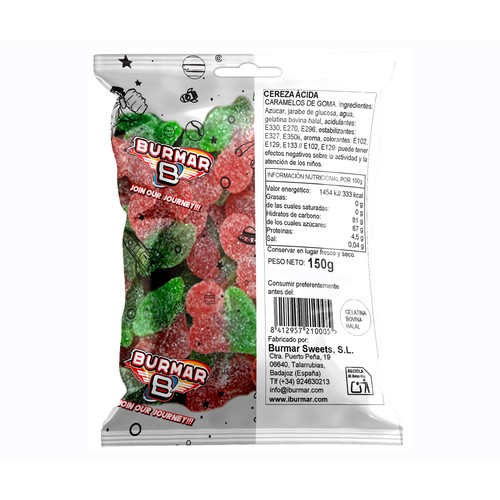 BURMAR Golosina blanda cereza ácida 150 g.