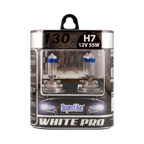 Bombillas H7, 4000K, 55W, +130% visión, SUPERLITE WHITE PRO.