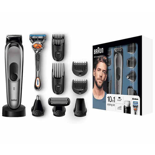 Set de arreglo personal 10 en 1 BRAUN MGK7021, sin cable, uso en seco, para cara, cuerpo y cabello.