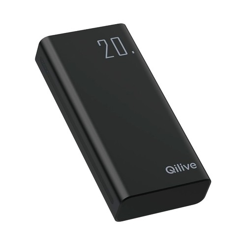 Batería externa QILIVE 20.000 Mah, carga rápida, 20W, color negro.